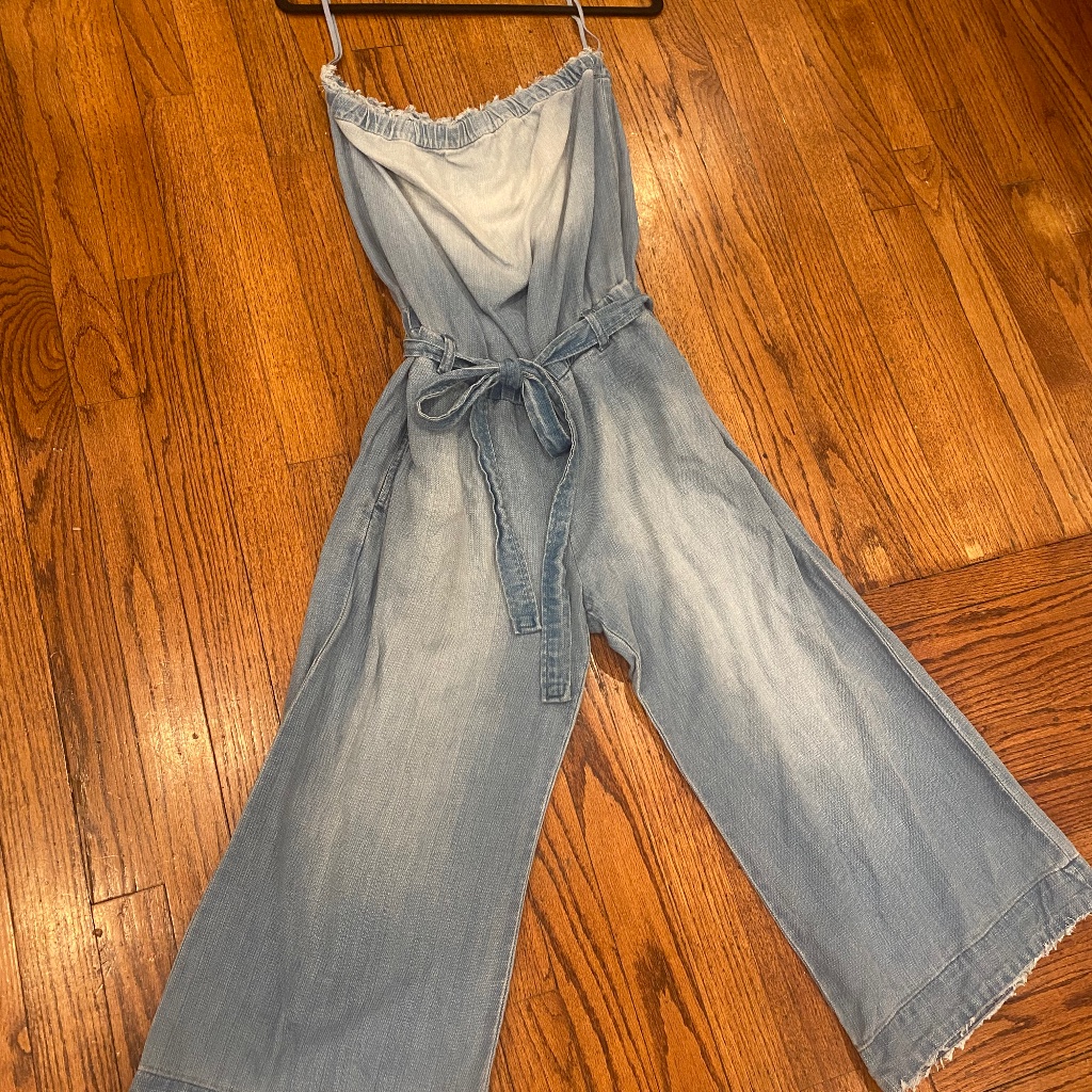 Bella Dahl Strapless Wide Leg Denim Jumpsuit